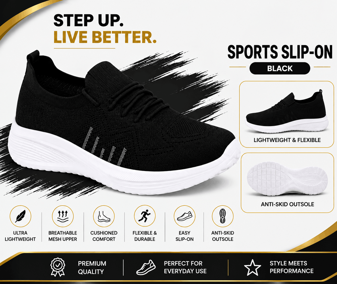 Comfort In Every Step Dark Black